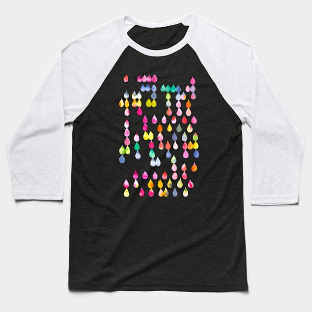 Colorful Rainbow Raindrops Baseball T-Shirt by ninoladesign